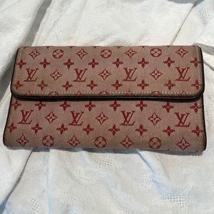 Louis Vuitton Red Monogram Mini Lin Porte Tresor International Wallet